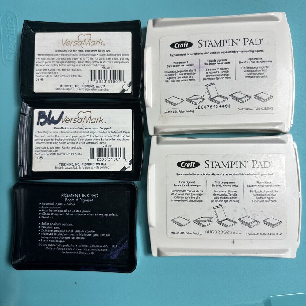 -CRAFT STAMPS INK PAD Lot Of 5 1 Black, 2 White, 2 Watermark - Picture 3 of 3